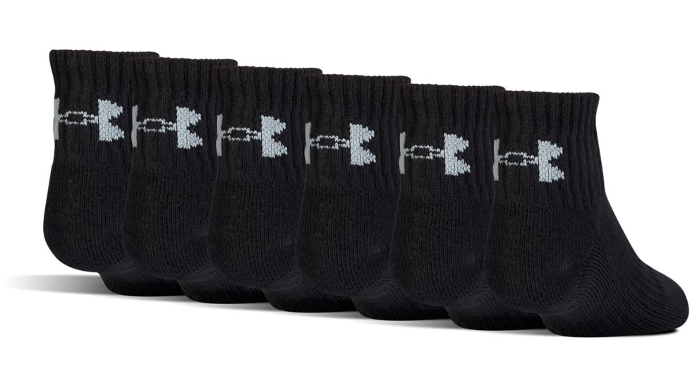 Under Armour Charged Cotton 2.0 Socks, Pack of 6, Black/Gray, 7-9 Youth Large, U321-BLK/GRY-YL