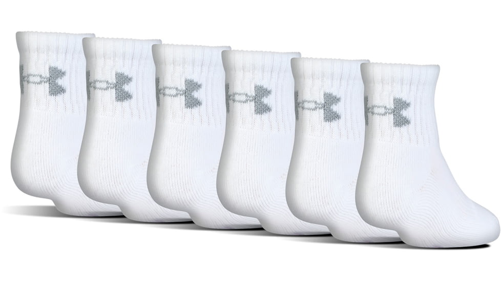 Under Armour Charged Cotton 2.0 Socks, Pack of 6, White/Gray, 6-7.5 Youth Medium, U321-WHT/GRY-YM