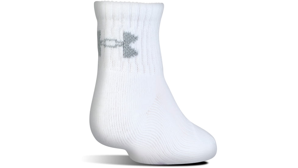Under Armour Charged Cotton 2.0 Socks, Pack of 6, White/Gray, 6-7.5 Youth Medium, U321-WHT/GRY-YM
