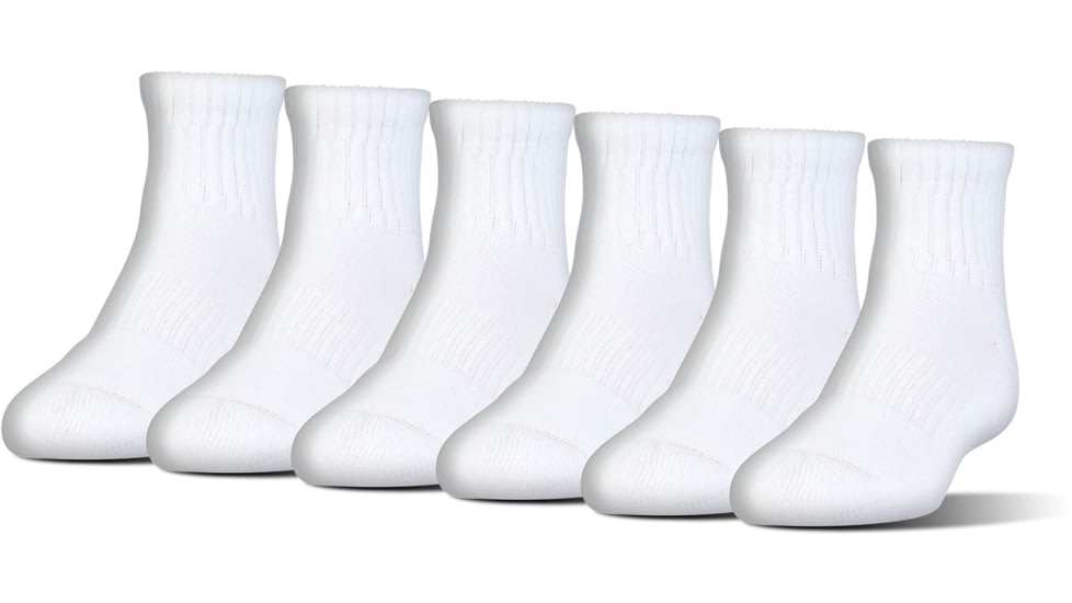 Under Armour Charged Cotton 2.0 Socks, Pack of 6, White/Gray, 6-7.5 Youth Medium, U321-WHT/GRY-YM