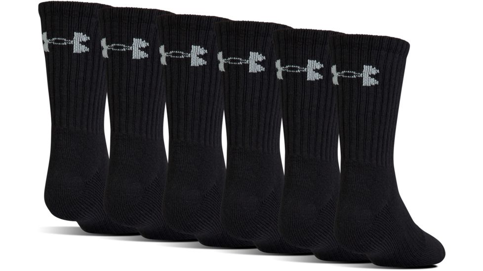 Under Armour Charged Cotton 2.0 Socks, Pack of 6, Black/Gray, 6-7.5 Youth Medium, U322-BLK/GRY-YM