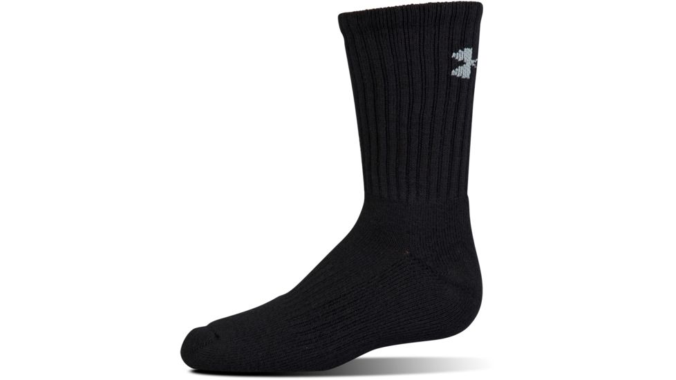 Under Armour Charged Cotton 2.0 Socks, Pack of 6, Black/Gray, 6-7.5 Youth Medium, U322-BLK/GRY-YM