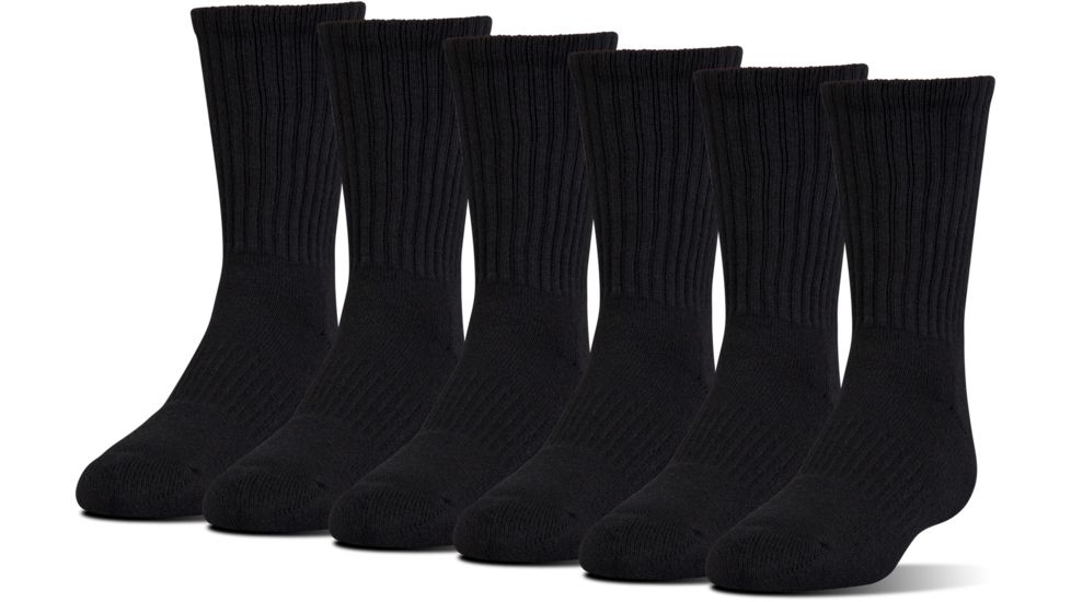 Under Armour Charged Cotton 2.0 Socks, Pack of 6, Black/Gray, 6-7.5 Youth Medium, U322-BLK/GRY-YM