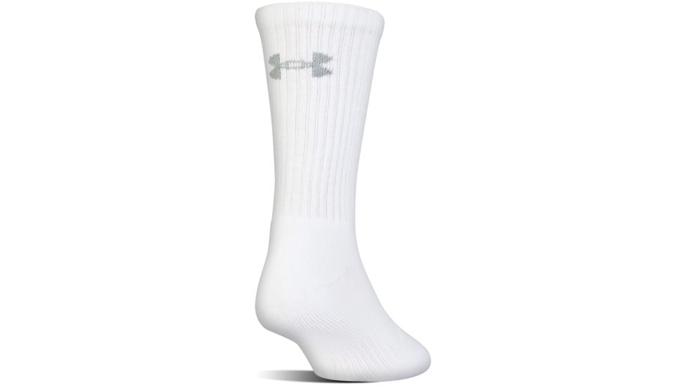 Under Armour Charged Cotton 2.0 Socks, Pack of 6, White/Gray, 7-9 Youth Large, U322-WHT/GRY-YL