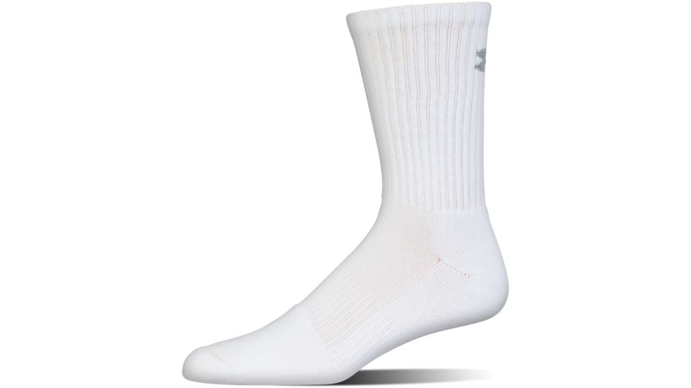 Under Armour Charged Cotton 2.0 Socks, Pack of 6, White/Gray, 7-9 Youth Large, U322-WHT/GRY-YL