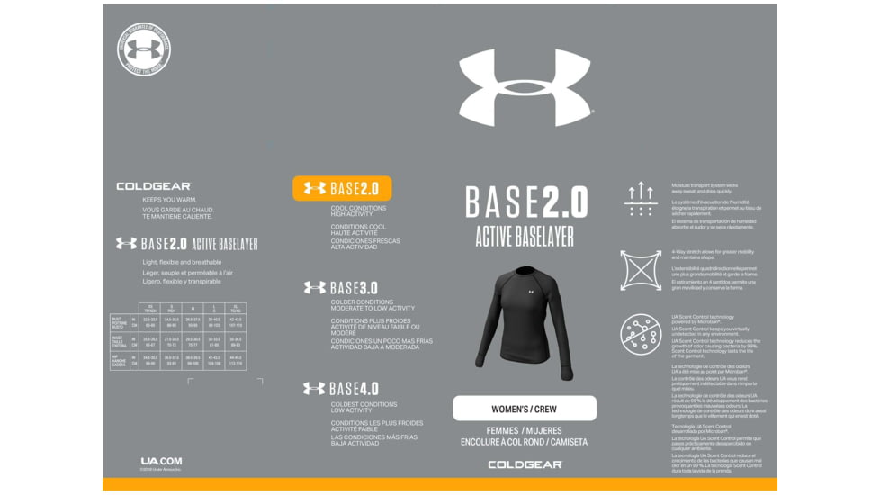 Under Armour ColdGear Base 2.0 Crew Long Sleeve Shirt - Womens, Black, 2X-Large, 13433210012X