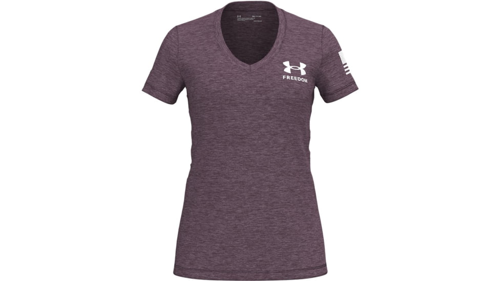 Under Armour Freedom Tech V-Neck Short Sleeve T-Shirt - Women's, Extra Small, Ash Plum, 1369471554XS