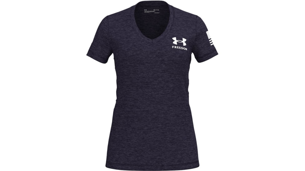 Under Armour Freedom Tech V-Neck Short Sleeve T-Shirt - Women's, Small, Midnight Navy, 1369471410SM
