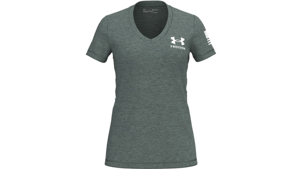 Under Armour Freedom Tech V-Neck Short Sleeve T-Shirt - Women's, Extra Small, Silica Green, 1369471348XS
