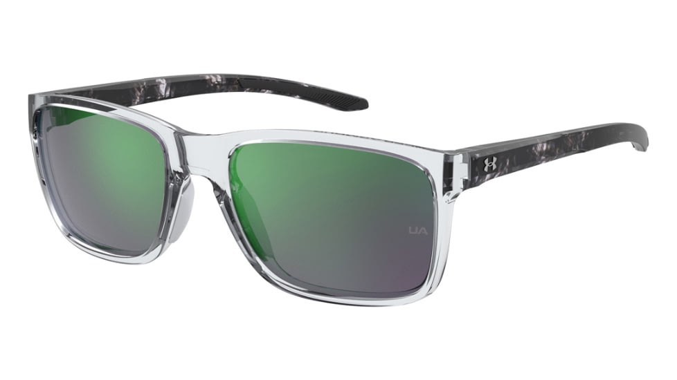 Under Armour Hustle Sunglasses with Crystal-Havana Black Temples/Grey Frame and Green Mirror Lens, Medium, UA0005S MNG-Z9