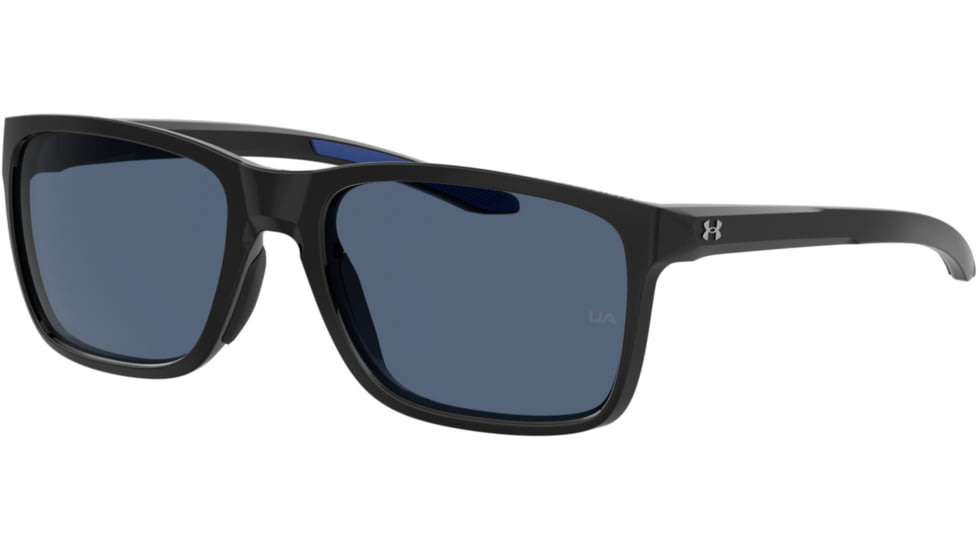 Under Armour Hustle Sunglasses with Shiny Black/Grey Frame and Blue Flash Lens, Medium, UA0005S 807-KU