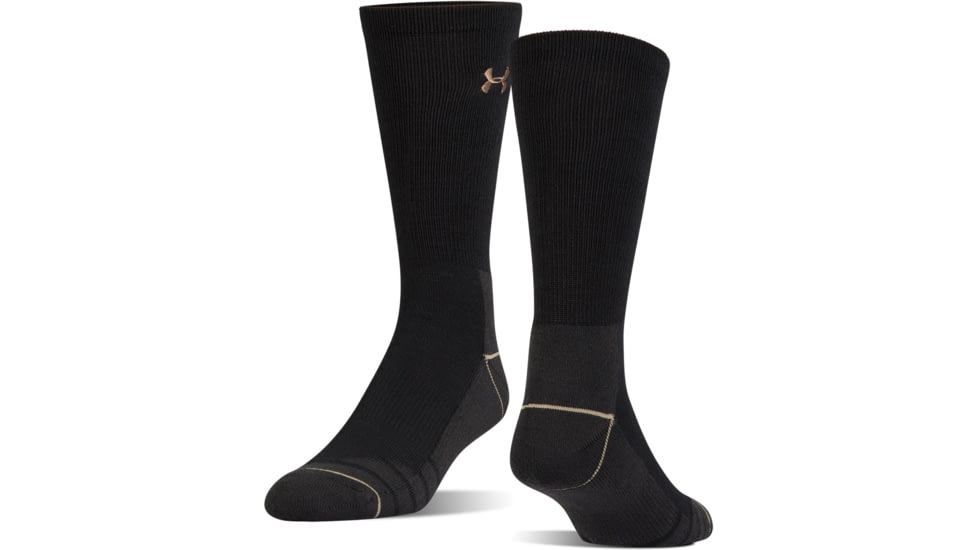 Under Armour Mens Hitch Charged Wool Socks, Black/Canvas, 10-13 Large, U722-BLK/CAN-LG