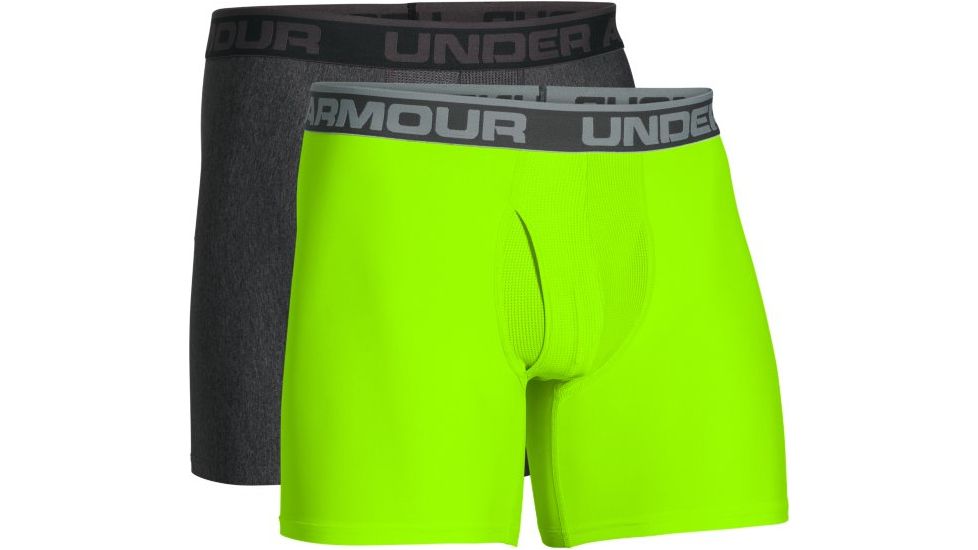 Under Armour Original Series 6 Inch Boxerjock, 2-Pack - Men's, Carbon Heather/Hyper Green, Small, 1282508-091-SM