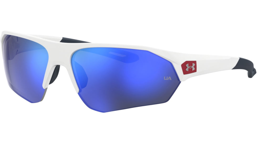 Under Armour Playmaker Sunglasses with Matte White Frame and Baseball Tuned Blue Mirror Lens, Medium, UA0001GS 6HT-W1