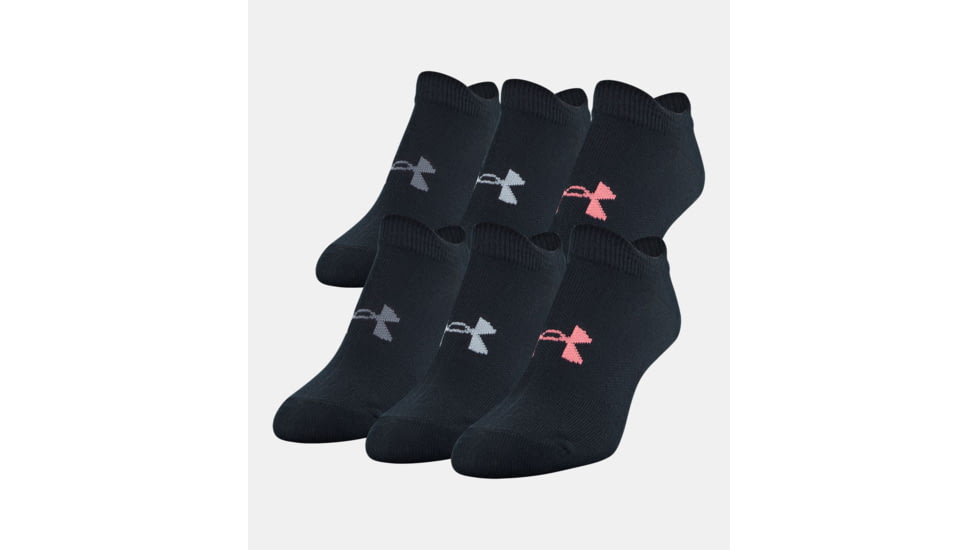 Under Armour UA Essentials No Show 6-pack Run Socks - Womens, Black, U022-BLK/AST-MD
