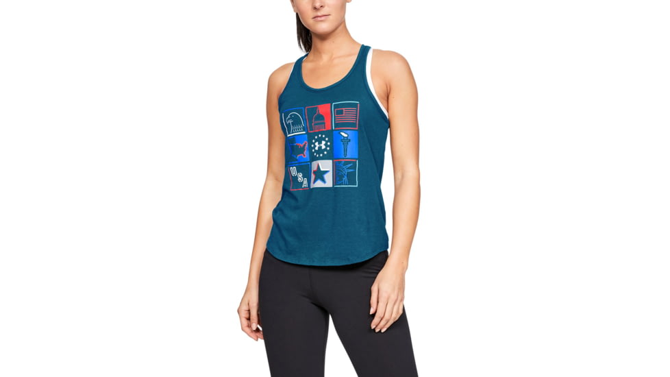 Under Armour UA Freedom Collage Tank Top - Women's, Large, Petrol Blue, 1327577437LG