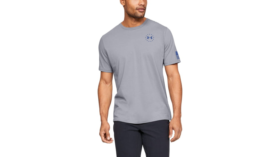 Under Armour UA Freedom Flag T-Shirt - Mens, Steel Medium Heather/Blue, X-Large, 1333350036XL