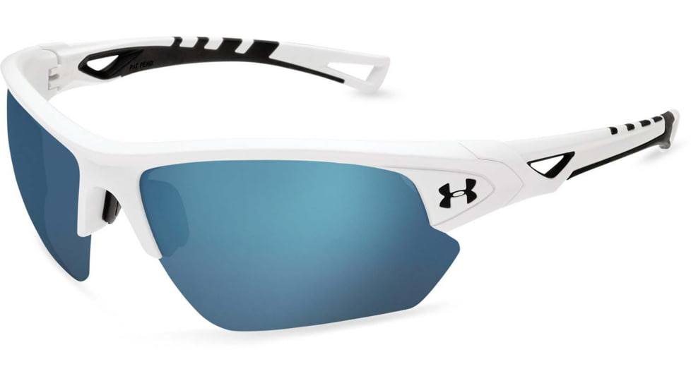 Under Armour UA Octane Sunglasses, Tuned Baseball Blue Lens, Satin White/Black, One Size Fits Most, UA8650094-110164