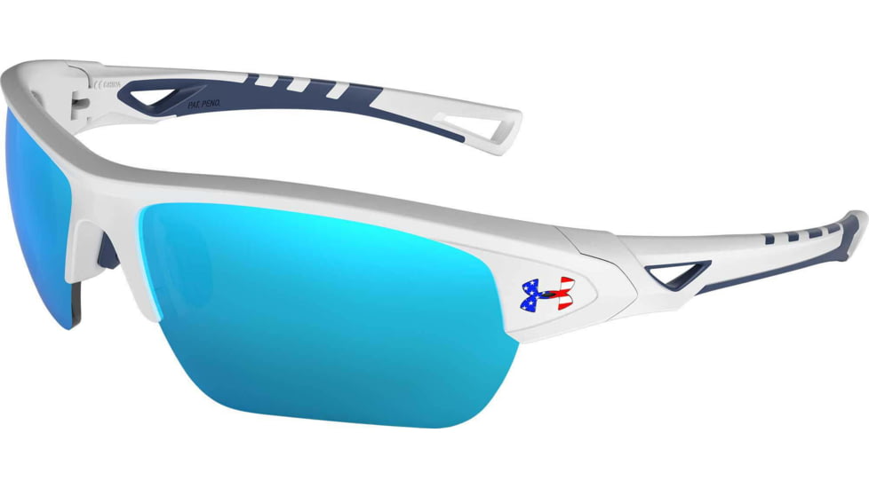 Under Armour UA Octane Sunglasses, Tuned Baseball Blue Lens, Satin White/Navy, One Size Fits Most, UA8650094-114064