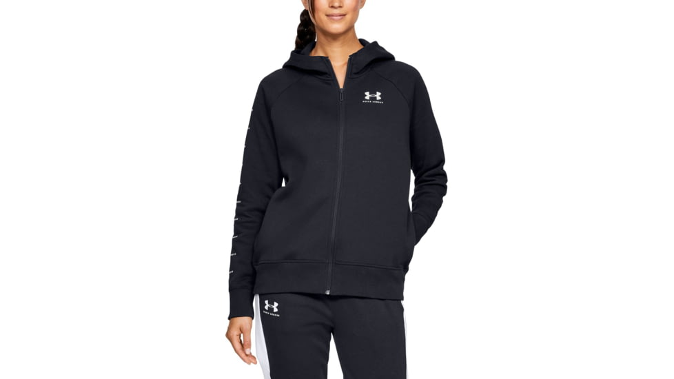 Under Armour UA Rival Fleece Sportstyle LC Sleeve Graphic Hoodie - Womens, Black, Large, 1348559001LG