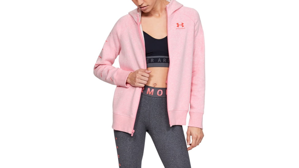 Under Armour UA Rival Fleece Sportstyle LC Sleeve Graphic Hoodie - Womens, Lipstick, 2X-Large, 13485596912X
