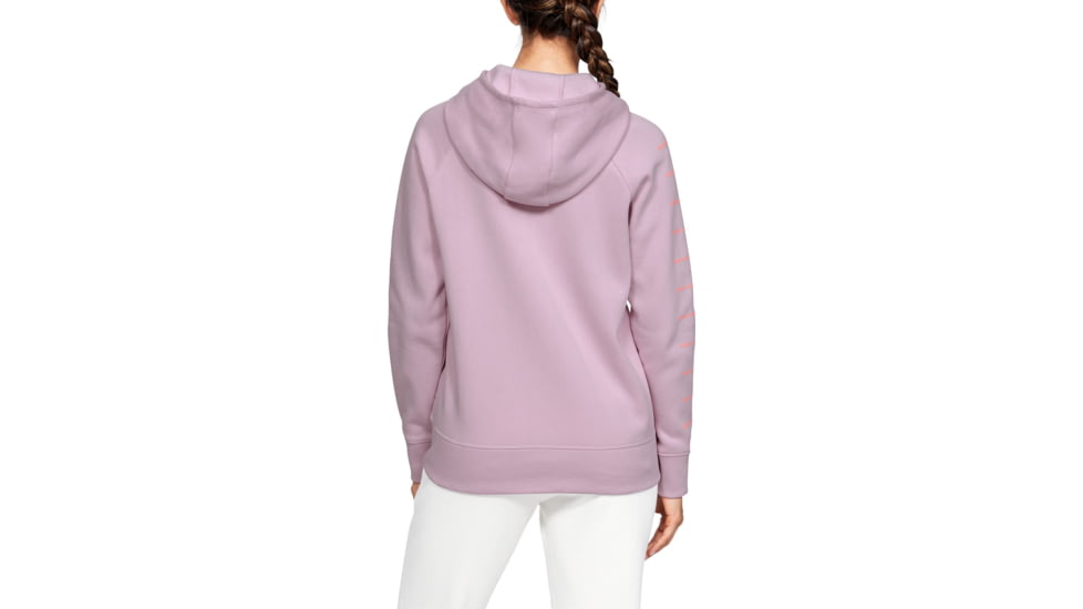 Under Armour UA Rival Fleece Sportstyle LC Sleeve Graphic Hoodie - Womens, Pink Fog, Large, 1348559694LG