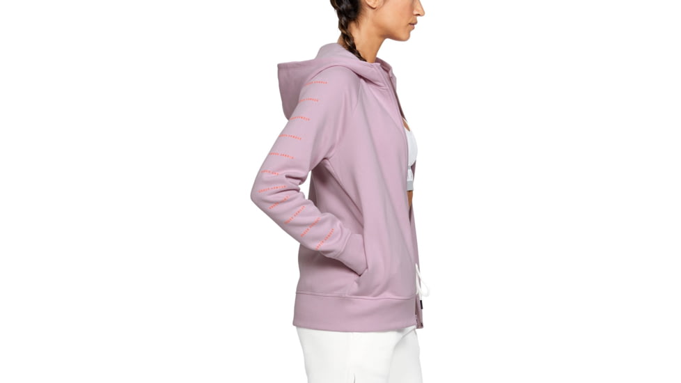 Under Armour UA Rival Fleece Sportstyle LC Sleeve Graphic Hoodie - Womens, Pink Fog, Large, 1348559694LG
