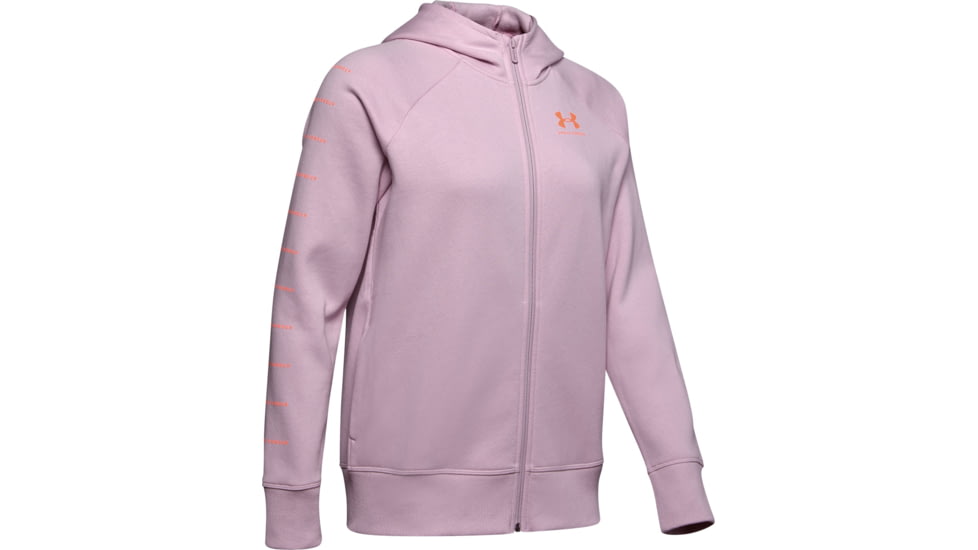 Under Armour UA Rival Fleece Sportstyle LC Sleeve Graphic Hoodie - Womens, Pink Fog, Large, 1348559694LG