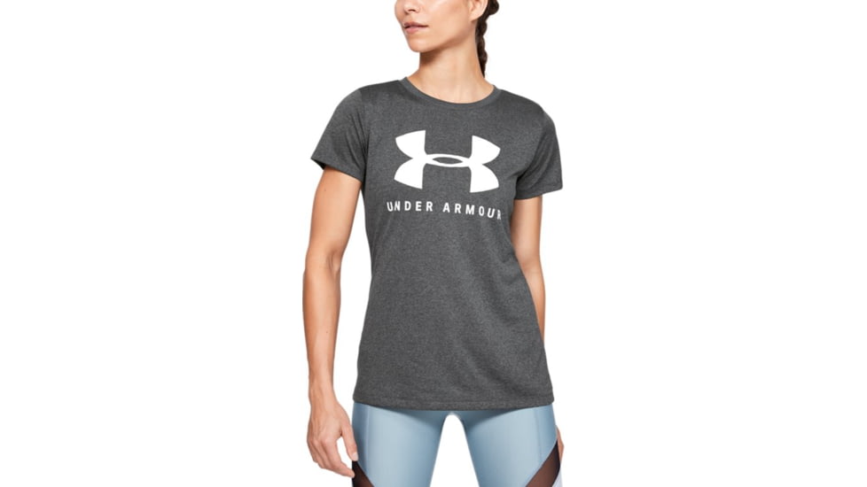 Under Armour UA Tech Logo Graphic T-Shirt - Womens, Small, Carbon Heather, 1351963090SM
