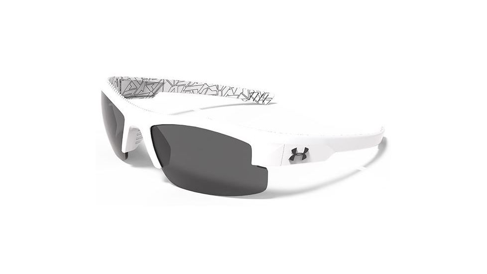 Under Armour Youth Nitro L Sunglasses, White/Black Frame, Gray Multiflection Lens U8600048-881101