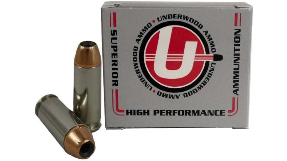 Underwood Ammo 10mm Auto 150 Grain Jacketed Hollow Point Nickel Plated Brass Cased Pistol Ammo, 20 Rounds, 235