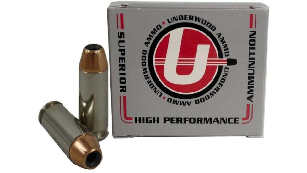 Underwood Ammo 10mm Auto 180 Grain Jacketed Hollow Point Nickel Plated Brass Cased Pistol Ammo, 20 Rounds, 240