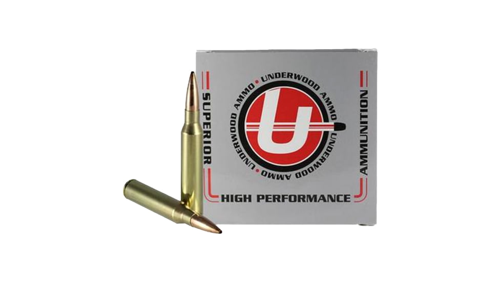Underwood Ammo .338 Lapua 300 Grain Hollowpoint Boat Tail Match Nickel Plated Brass Cased Rifle Ammo, 10 Rounds, 856