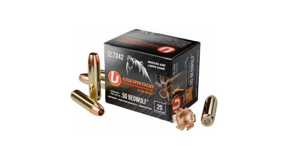 Underwood Ammo .50 Beowulf 275 Grain Jacketed Hollow Point Brass Cased Rifle Ammunition, 20 Rounds, 757