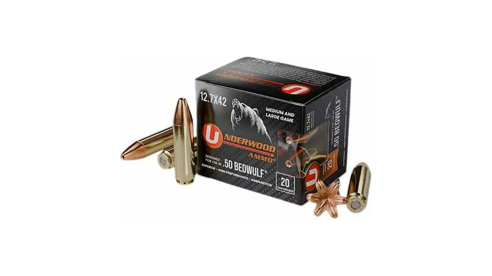 Underwood Ammo .50 Beowulf 375 Grain Barnes XPB Nickel Plated Brass Cased Pistol Ammunition, 20 Rounds, 758