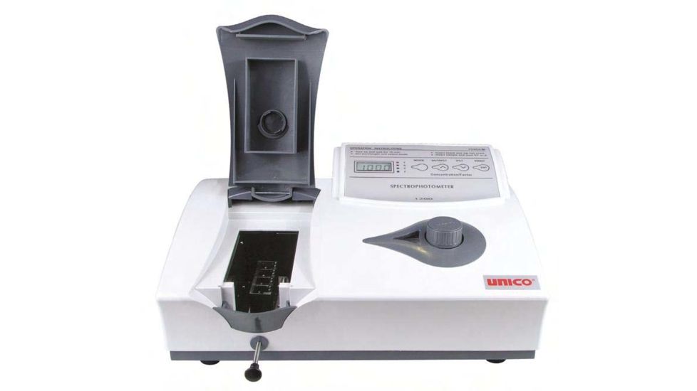 UNICO 1200 Spectrophotometer 5nm Bandpass w/10mm Single Square Cuvette Holder,220V S-1200E