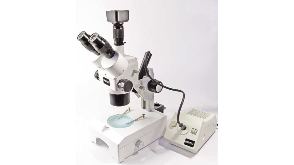Unico ZM188 Microscope BINOCULAR WF15X 0.7X-4.5X DPT stand w/top illum. Port and Diascopic Base ZM188