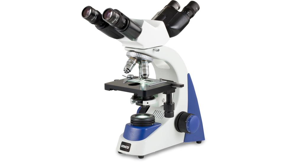 UNICO Dual-Binocular Infinity 4X, 10X, 40x100XR, Achromat, Mechanical, Abbe NA 1.25, 6 Volt / 20 Watt G388