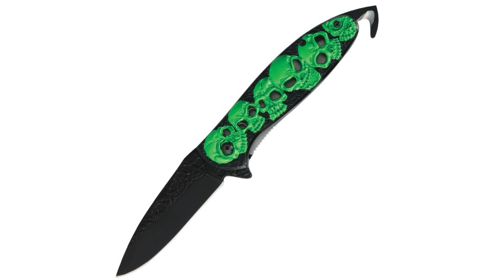 United Cutlery Black Legion Neon Skull Assist Folder With Hook BV197