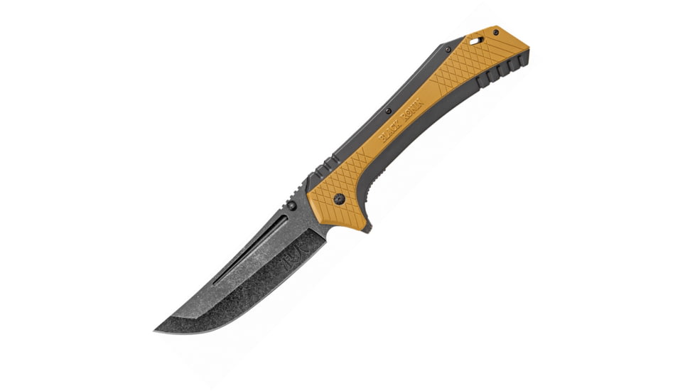 United Cutlery Black Ronin Linerlock A/O Folding Knife, 5.75 black stonewash finish stainless blade, Black and tan TPU handle, UC3355