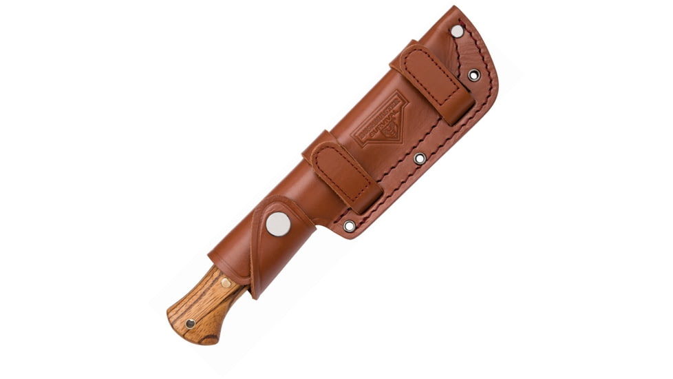 United Cutlery Bushmaster Explorer Knife, 9.5in Overall, 4.38in Gray Coated 1095Hc Steel Blade, Brown Wood Handle, Brown Leather Sheath, UC3249