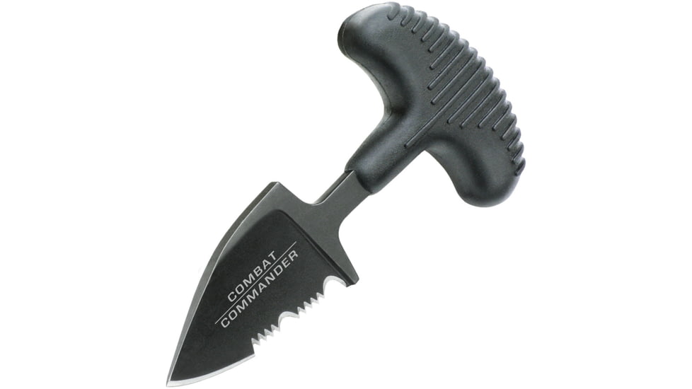 United Cutlery Combat Commander Mini Push Pal Knife, 2.75in Black Partially Serrated SS Blade, Black Tpr Handle, Black Polypropylene Sheath, UC3171B