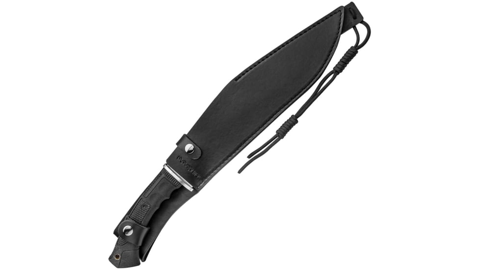 United Cutlery Honshu Boshin Kukri Knife, 19.63in Overall, 13.13in Satin 7Cr17Mov SS Blade, Black Tpr Handle, Inward Curving Gurka Blade Profile, Black Leather Sheath, UC3241