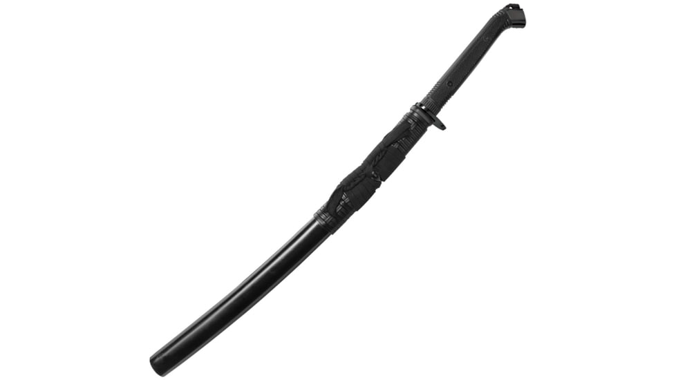 United Cutlery Honshu Damascus Wakazashi, 40.5in Overall, 30.25in Blade, Black Checkered Tpr Handle, SS Guard, Hellfire Damascus Steel Blade, Black Tpr Scabbard, Black, UC3125D