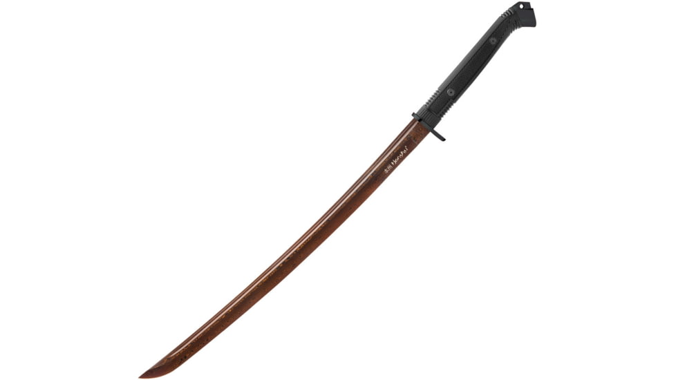 United Cutlery Honshu Damascus Wakazashi, 40.5in Overall, 30.25in Blade, Black Checkered Tpr Handle, SS Guard, Hellfire Damascus Steel Blade, Black Tpr Scabbard, Black, UC3125D