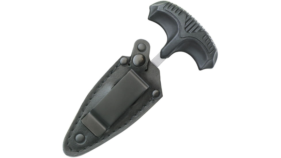 United Cutlery Honshu Large Push Dagger, 5.88in Overall, 3.38in Satin Double Edge 7Cr17Mov SS Dagger Blade, Black Tpr Handle, Black Leather Sheath, UC3250