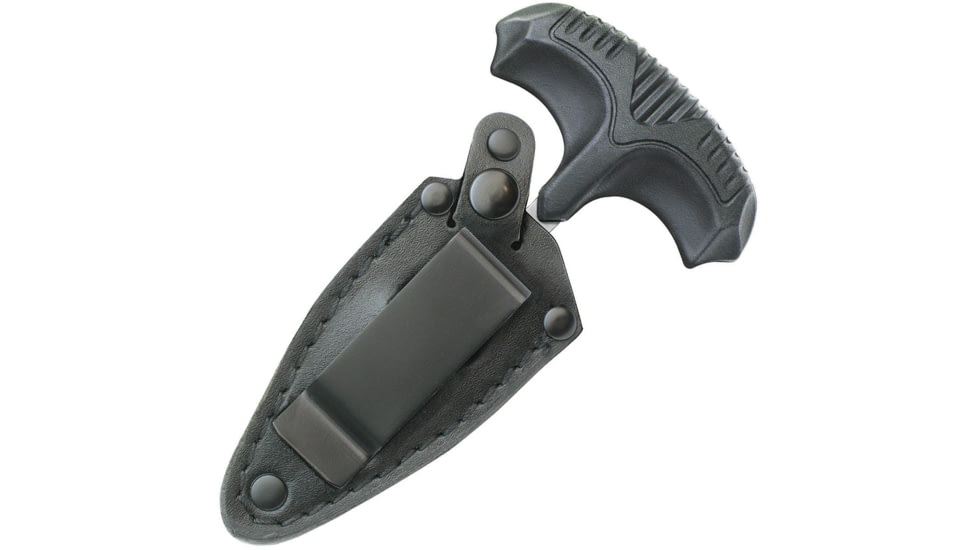 United Cutlery Honshu Small Push Dagger, 4.75in Overall, 2.63in Satin Double Edge 7Cr17Mov SS Dagger Blade, Black Tpr Handle, Black Leather Sheath, UC3251
