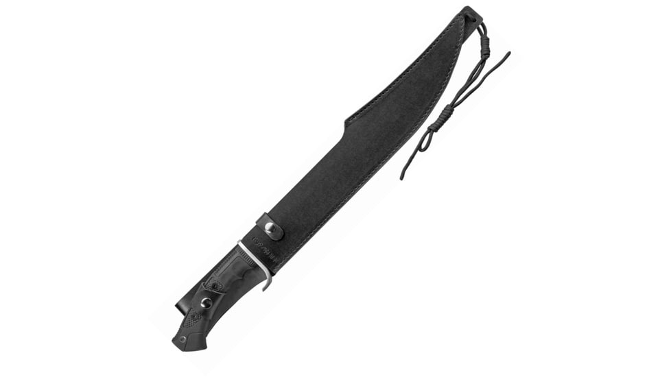 United Cutlery Honshu Spar Sword, 23in Overall, 16.5in Satin 7Cr17Mov SS Blade, Black Tpr Handle, SS Guard, Black Leather Sheath, Black, UC3345