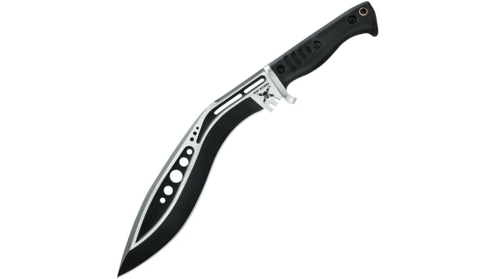 United Cutlery M48 Kukri With Sheath Fixed Blade Knife, 10.5in, Black and Satin, Black, TPR Handle UC3160