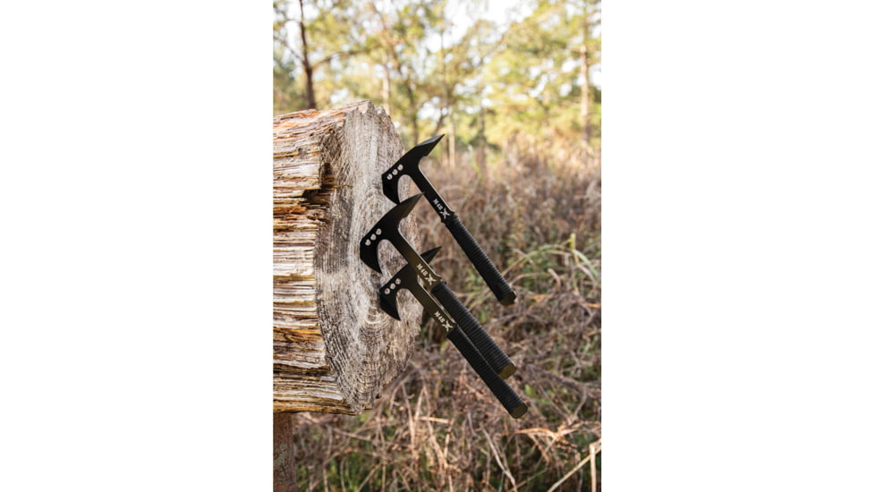 United Cutlery M48 Throwing Axe Set, 10.75in Overall, 5.5in, 3Cr13, Black Axe Head w/ 2.5in Cutting Edge, Black Cord Wrapped Handle, Nylon Sheath, UC3490